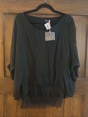 lola Black Layered Dolman Sleeve Tunic Top